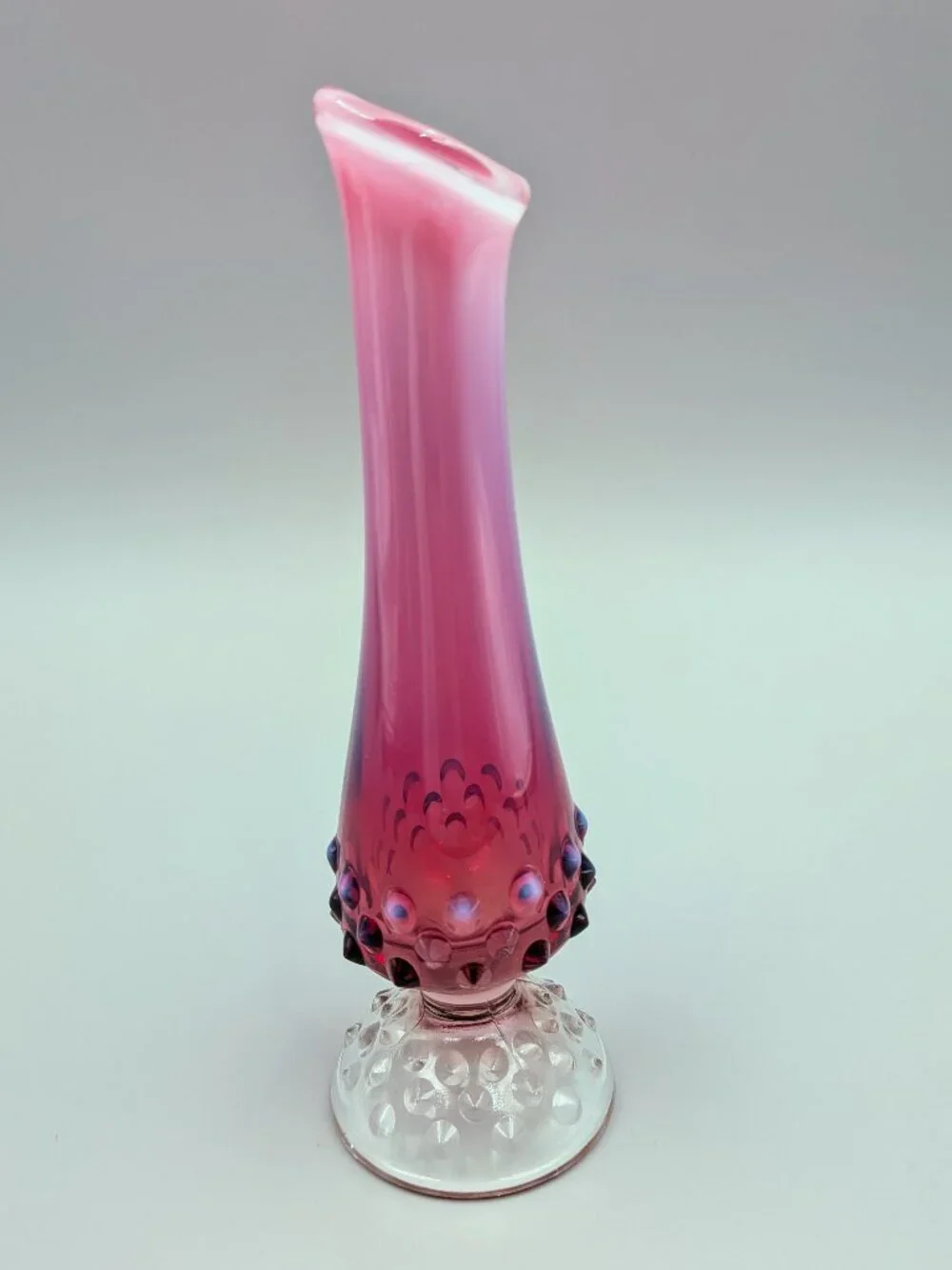 Vintage Fenton Plum Opalescent Hobnail  Bud Vase - Mid Century Art Glass